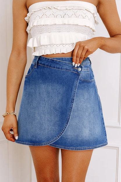 Wrapped Crossed Waist Denim Mini Skirt 