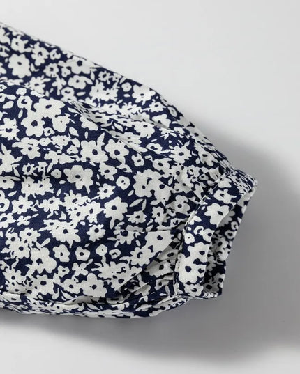 Floral Print Notched Long Sleeve Blouse