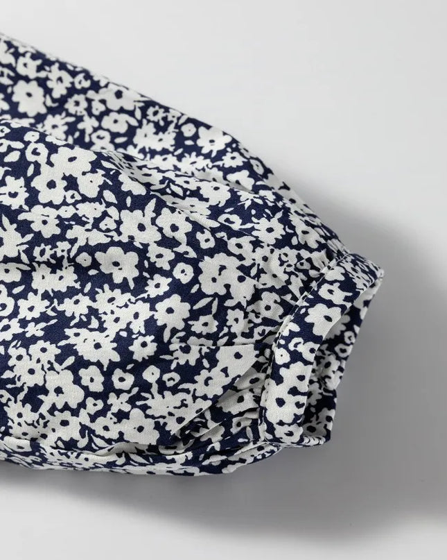 Floral Print Notched Long Sleeve Blouse