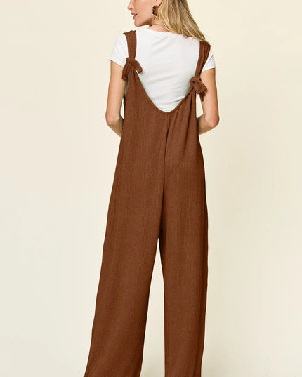 Double Take Full Size Texture Sleeveless Wide Leg Jumpsuit