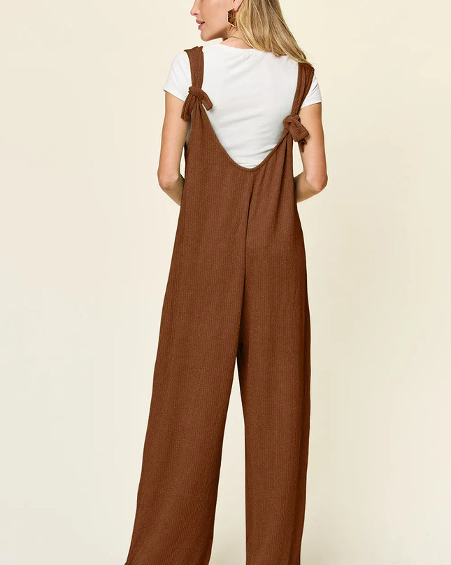 Double Take Full Size Texture Sleeveless Wide Leg Jumpsuit