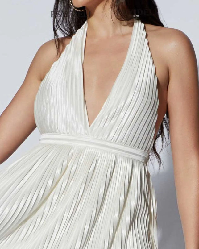 Pleated Halter Neck Mini Dress