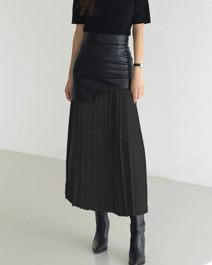 Patchwork Contrast Pleated Skirt