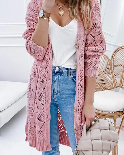 V-Neck Long Sleeve Cardigan Dusty Pink