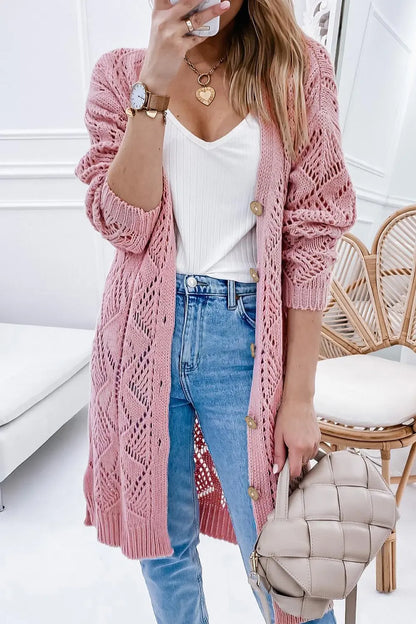 V-Neck Long Sleeve Cardigan Dusty Pink