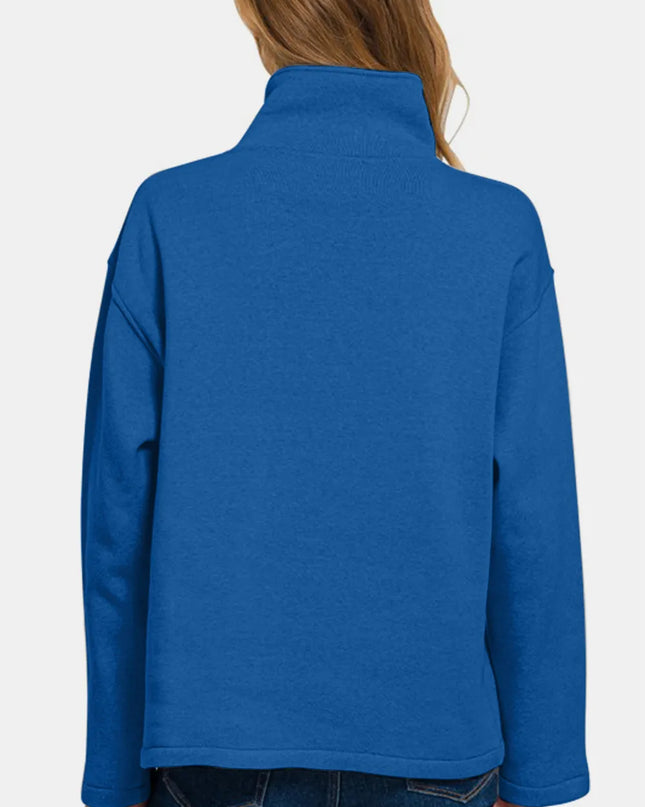 Zenana Turtleneck Half Snap Fleece Sweatshirt