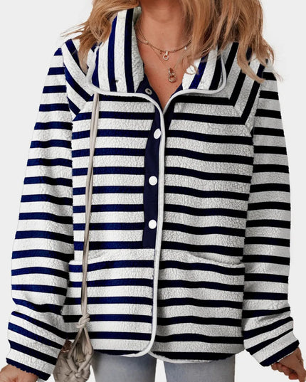 Pocketed Half Snap Sherpa Jacket Dark Blue