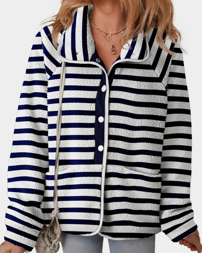 Pocketed Half Snap Sherpa Jacket Dark Blue