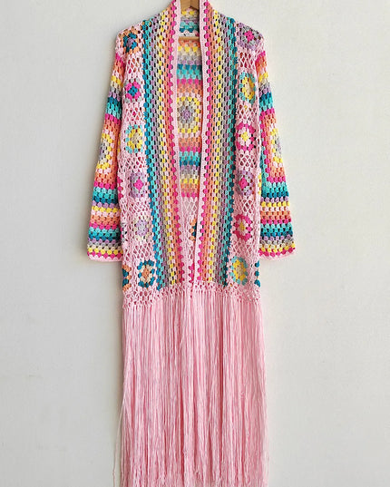 Fringe Tied Long Sleeve Cardigan Blush Pink