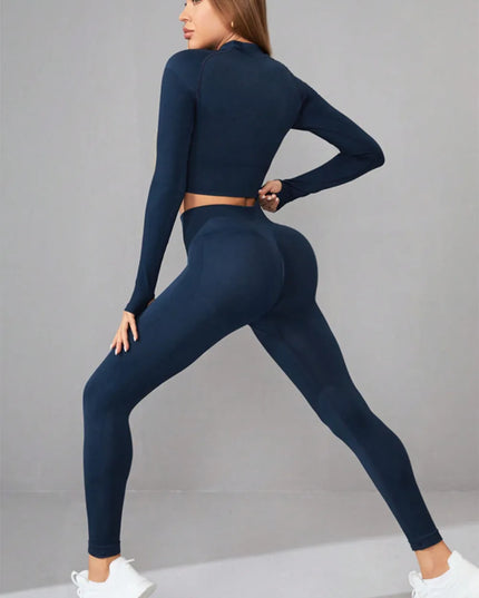 Mock Neck Long Sleeve Top and Pants Active Set