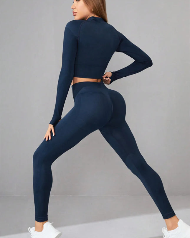Mock Neck Long Sleeve Top and Pants Active Set