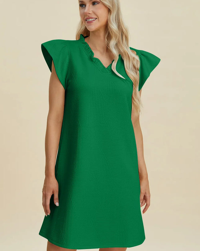 Double Take Full Size Ruffled V-Neck Cap Sleeve Dress