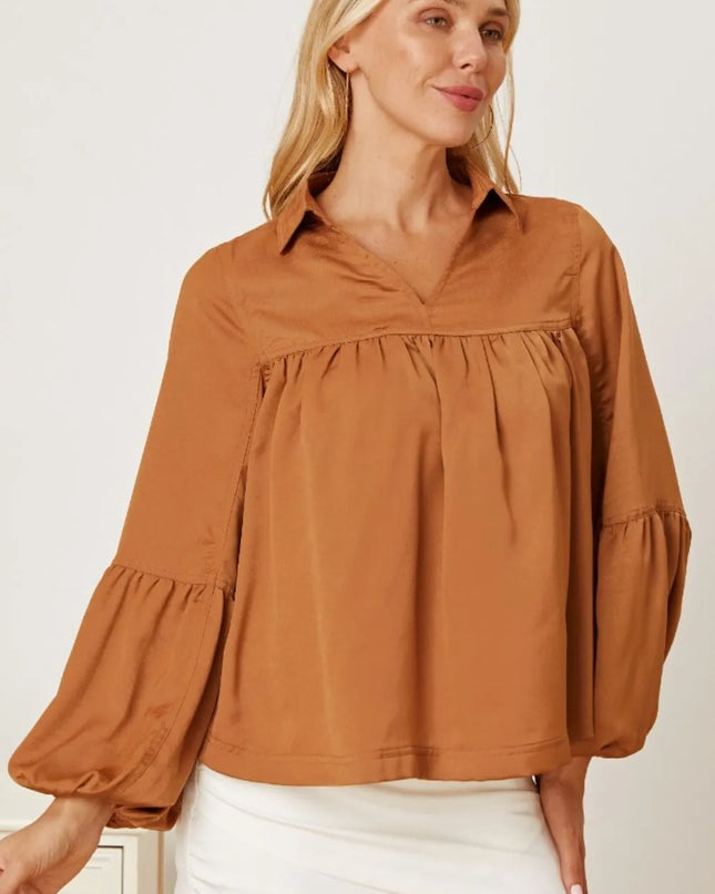 Balloon Sleeve Collared Neck Blouse