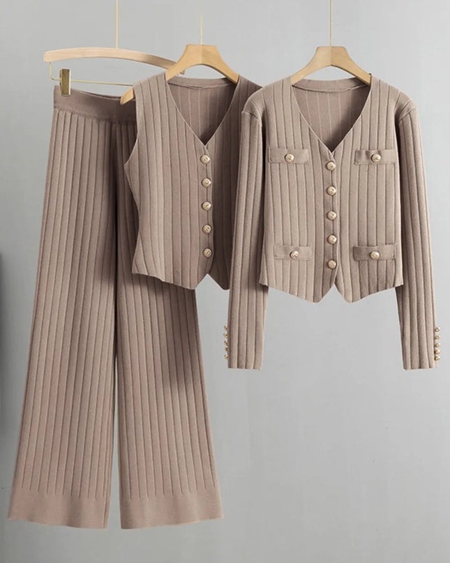 V-Neck Tank, Cardigan and Pants Three-Piece Sweater Set