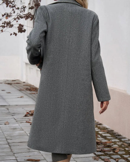 Devine Pocketed Collared Neck Long Sleeve Coat