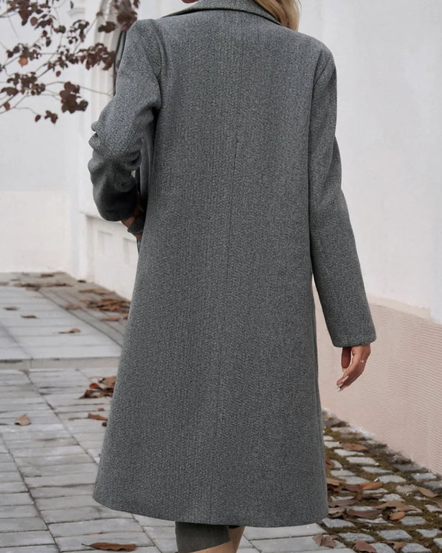 Devine Pocketed Collared Neck Long Sleeve Coat