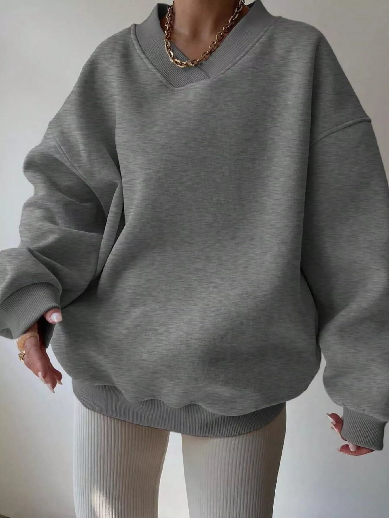 Dropped Shoulder Long Sleeve Oversized Sweatshirt Gray