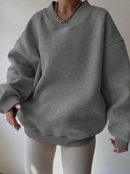 Dropped Shoulder Long Sleeve Oversized Sweatshirt Gray