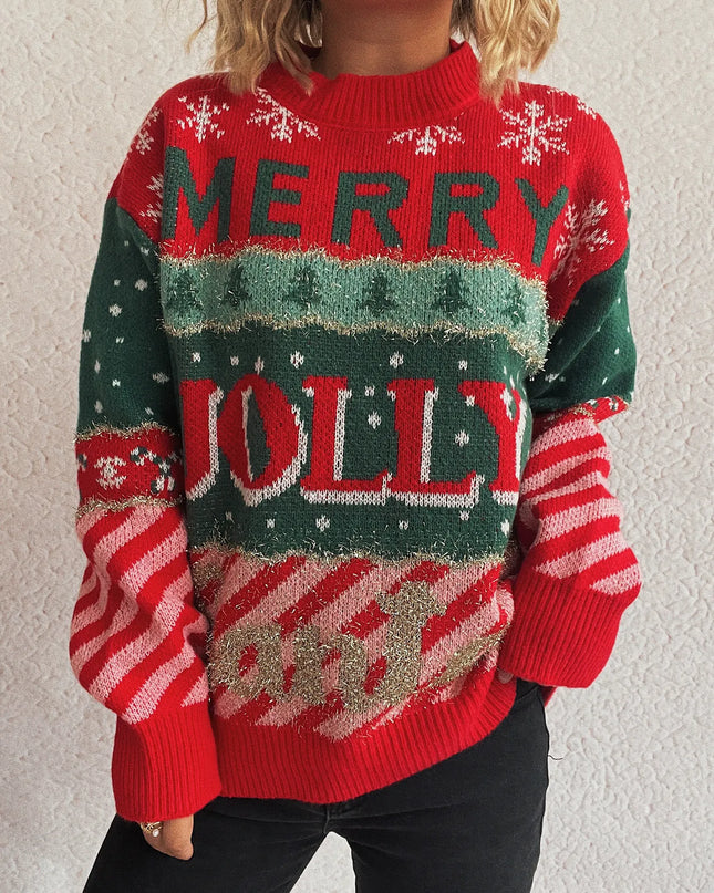 Christmas Letter Round Neck Long Sleeve Sweater