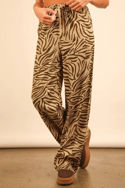 VERY J Animal Print Linen Wide Leg Pants