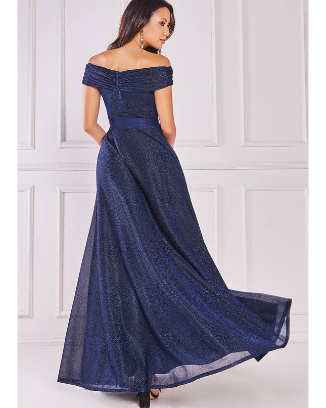 Goddiva Bardot Pleated Skirt Maxi Dress DR3859