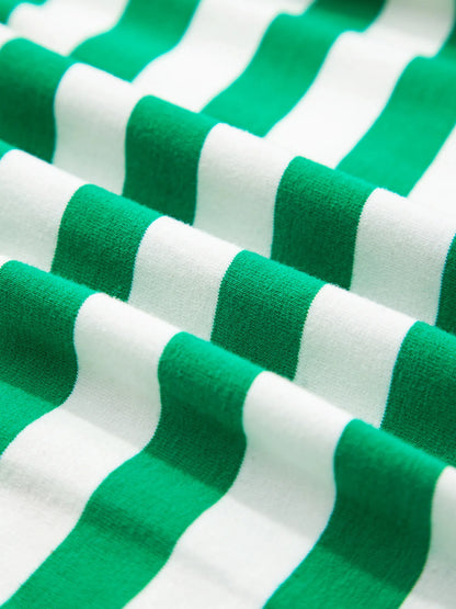 Stripe Colorblock Collared V Neck Cropped Top