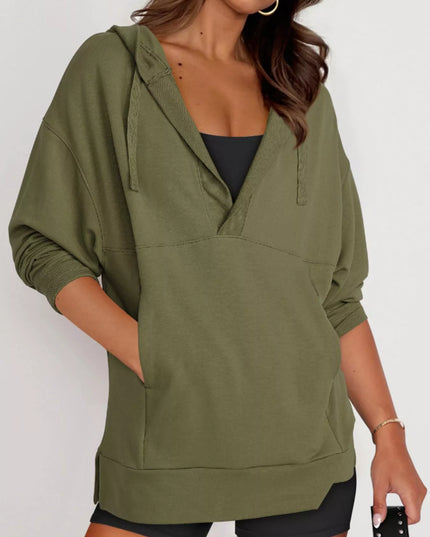 Drawstring Kangaroo Pocket Long Sleeve Hoodie Moss