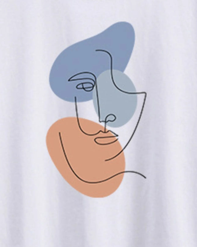 Abstract Face Graphic Casual Round Neck T-Shirt