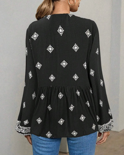 Tie Front Long Sleeve Blouse