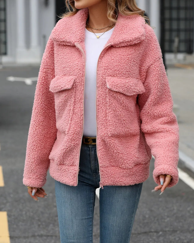 Zip Up Long Sleeve Plush Jacket