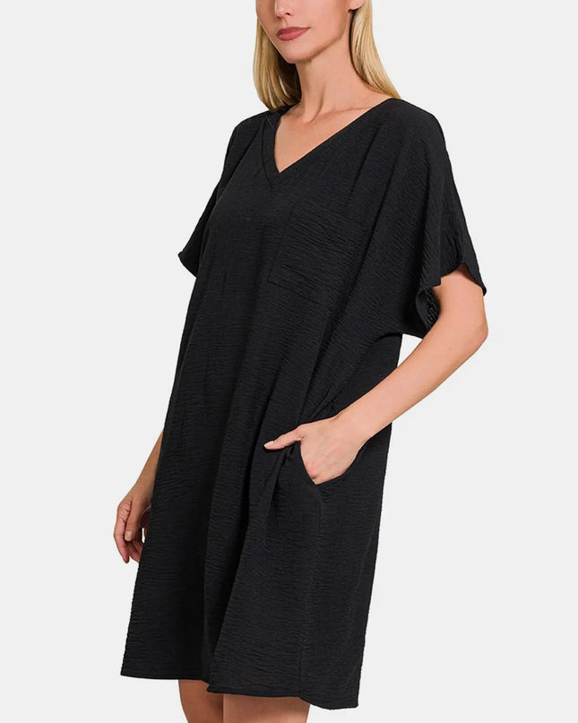 Zenana V-Neck Tee Dress with Pockets