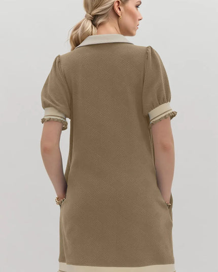 Oh Frill Contrast Trim Johnny Collar Short Sleeve Mini Dress