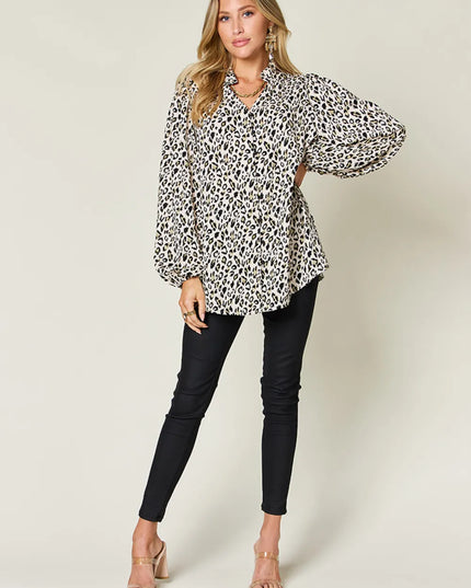 Double Take Full Size Leopard Long Sleeve Blouse