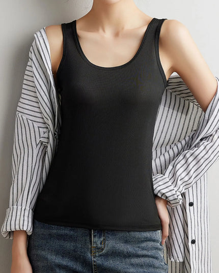 Plus Size Ribbed Scoop Neck Tank Top Black