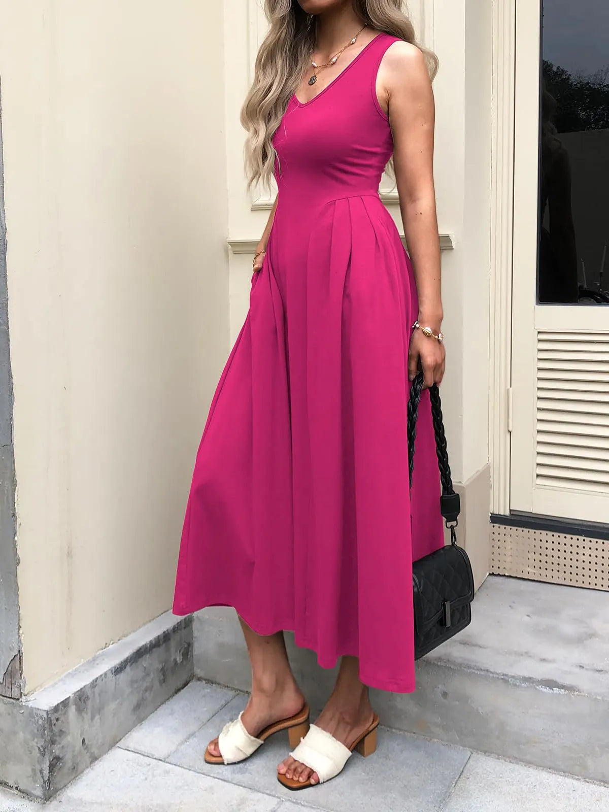 V-Neck Midi Tank Dress
