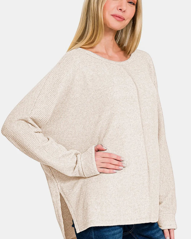 Zenana High-Low Side Slit Round Neck T-Shirt