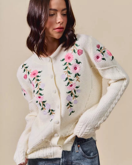 SO ME Floral Embroidered Coquette Sweater Cardigan