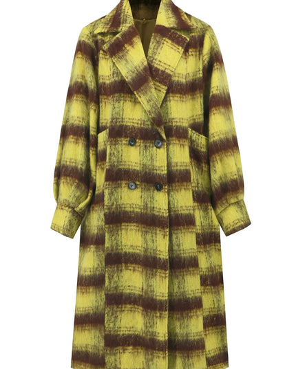 Contrast Double-Breasted Long Sleeve Longline Coat