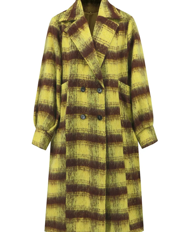 Contrast Double-Breasted Long Sleeve Longline Coat