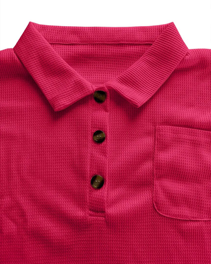 Waffle-Knit Short Sleeve Polo Shirt