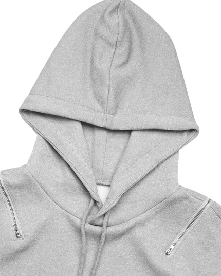 Drawstring Zip Detail Cold Shoulder Hoodie