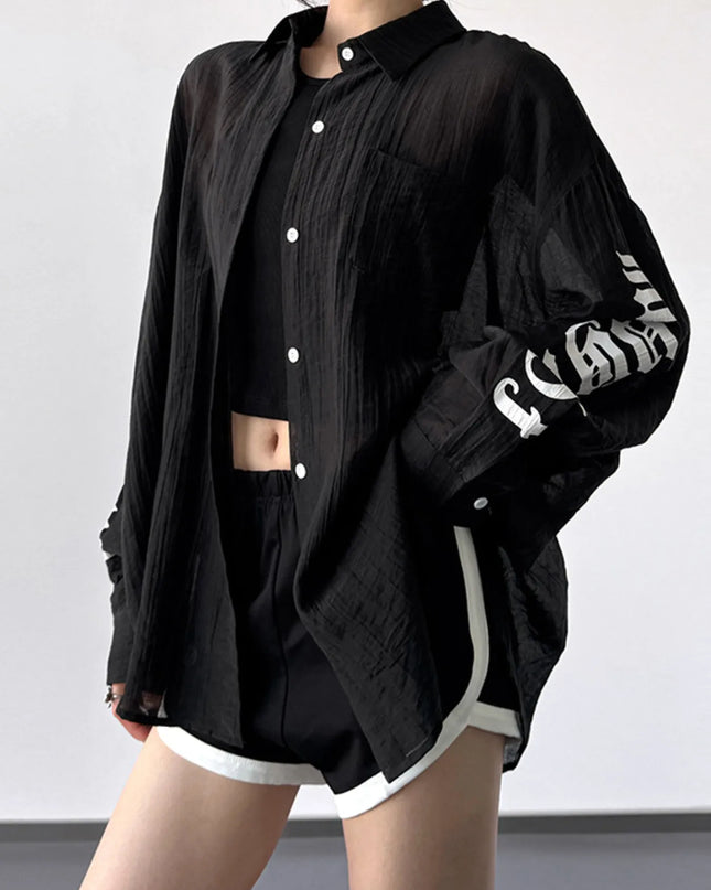 Button-Up Long Sleeve Oversized Shirt 