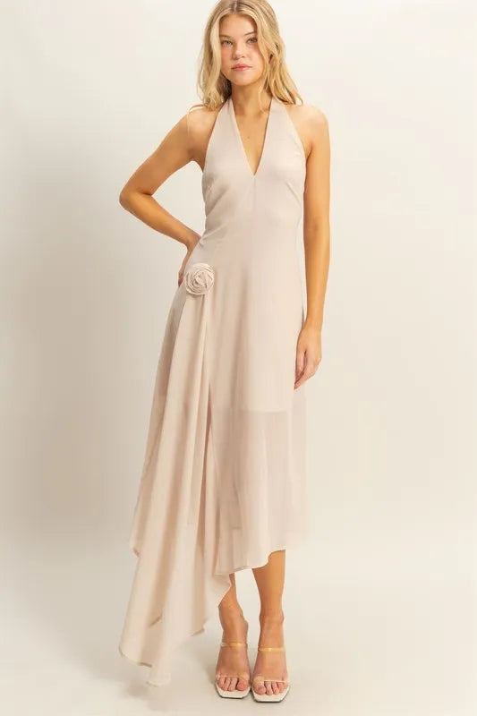 HYFVE Chiffon Halter Asymmetrical Hem Dress 