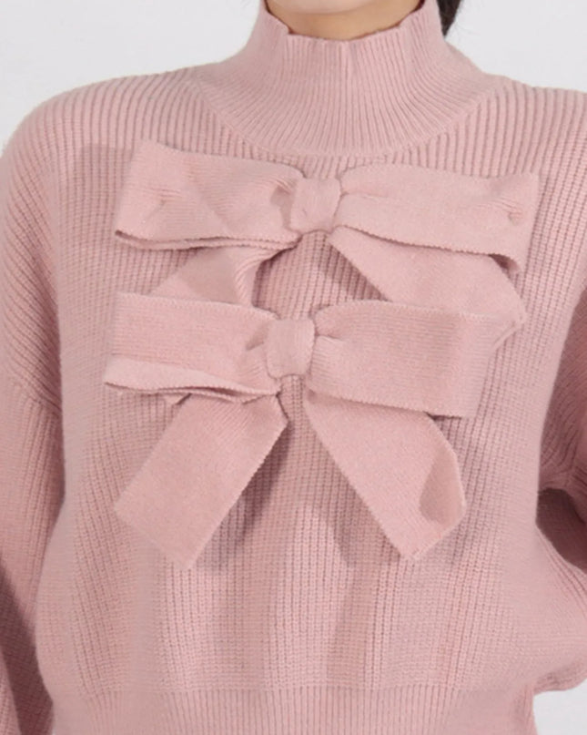 Bow Front Turtleneck Long Sleeve Sweater