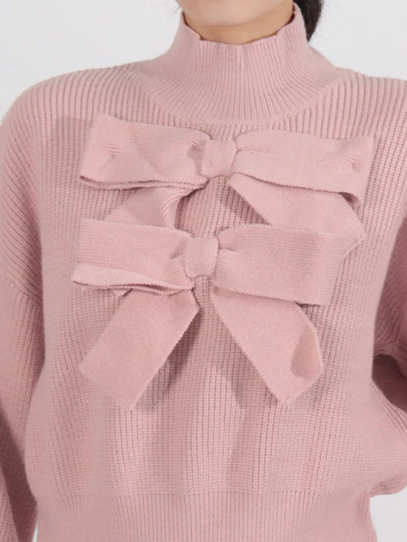 Bow Front Turtleneck Long Sleeve Sweater