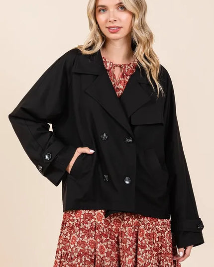Mittoshop Double Breasted Long Sleeve Trench Coat Jacket