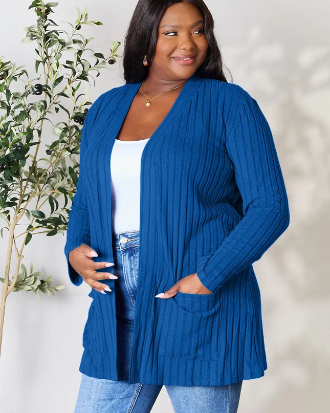 Basic Bae Full Size Ribbed Open Front Cardigan with Pockets