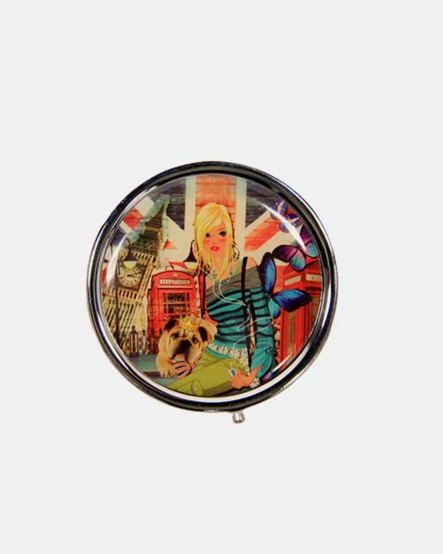 Nicole Lee USA Print Metallic Circular Large Pill Case London Girl One Size