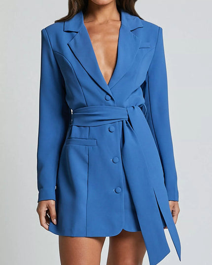 Lapel Collar Tie Waist Blazer