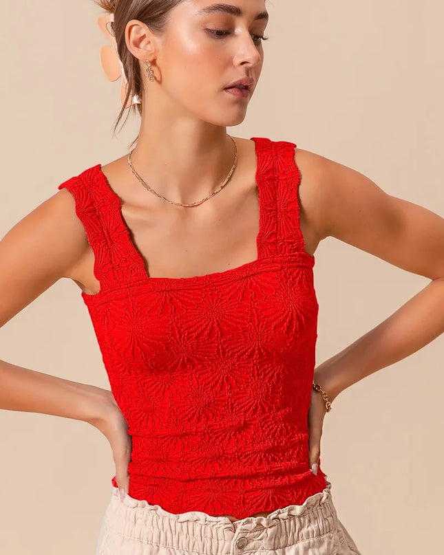 SO ME Floral Jacquard Seamless Tank Top RED